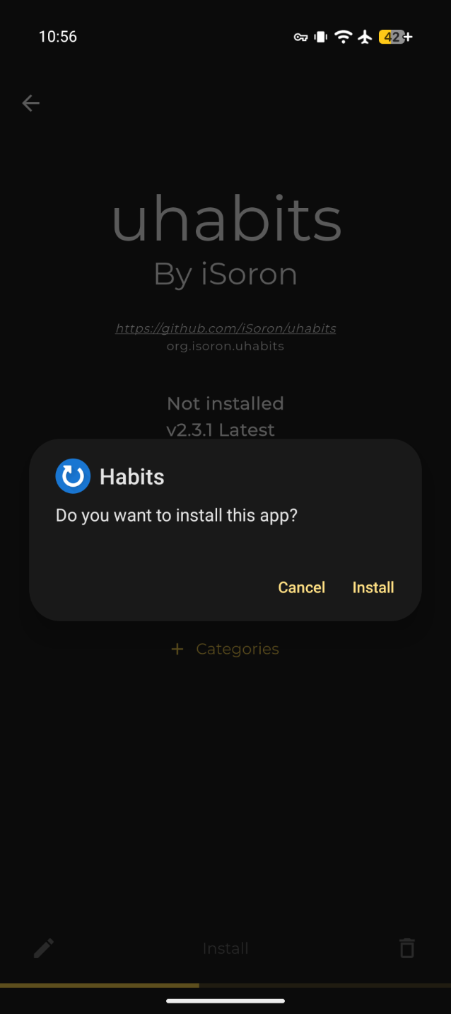 A screenshot of the Loop app, requesting no permissions during installation.