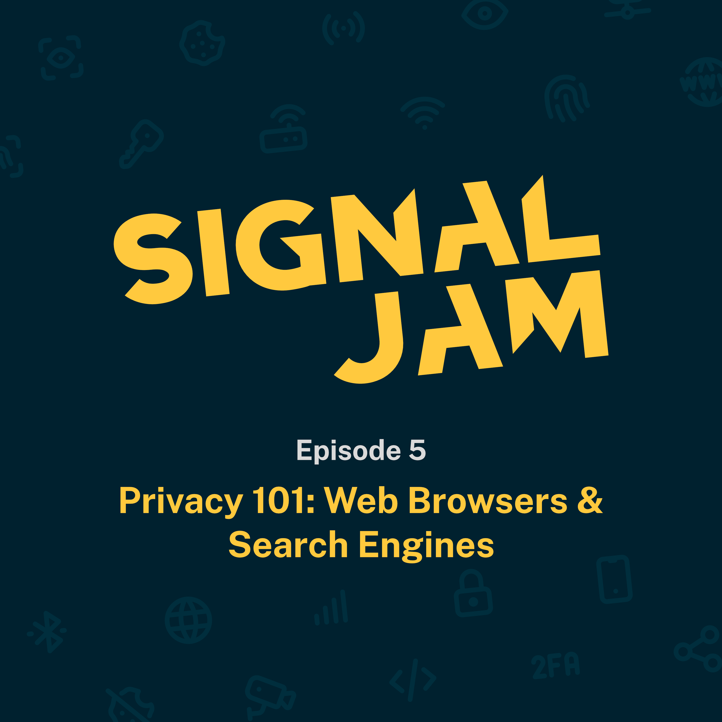 The Signal Jam podcast cover art, featuring a blue background and yellow text.