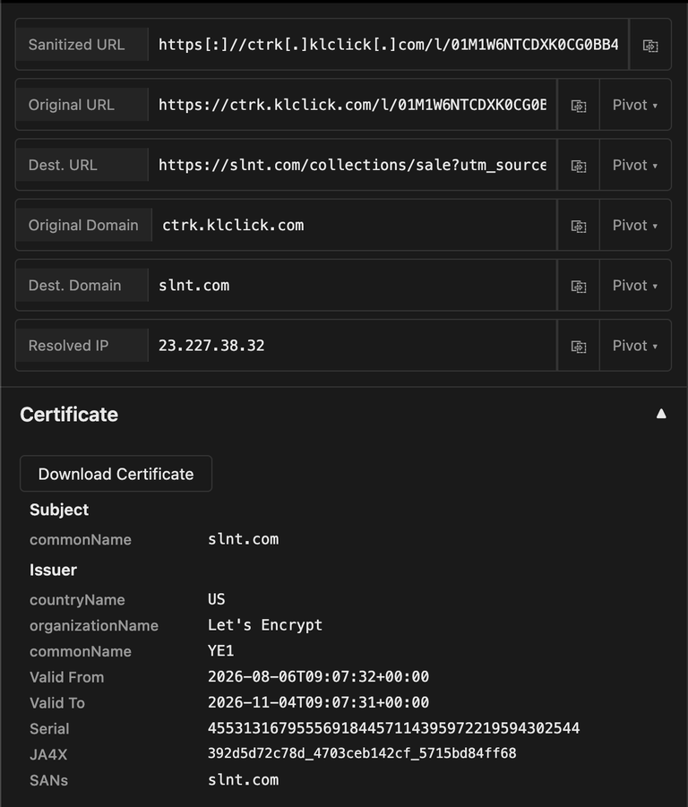 A screenshot from RawHTTP of Certificate details.