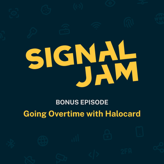The Signal Jam podcast cover art, featuring a blue background and yellow text.